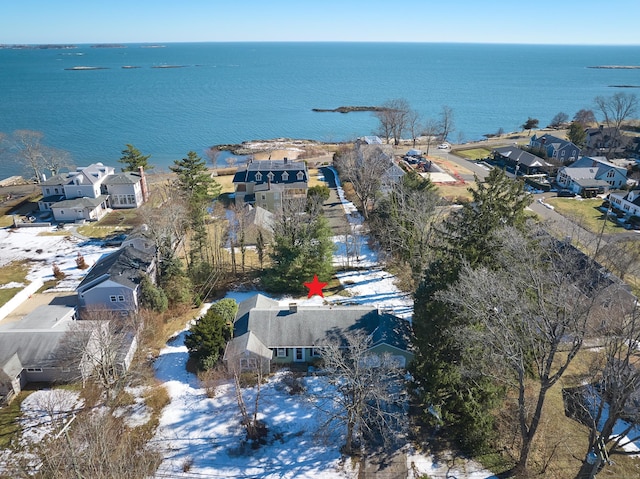 bird's eye view with a water view and a residential view