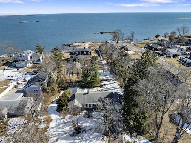 birds eye view of property featuring a residential view and a water view