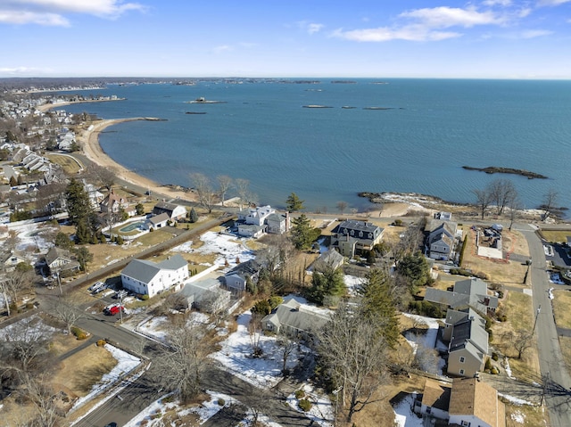 aerial view featuring a water view and a residential view