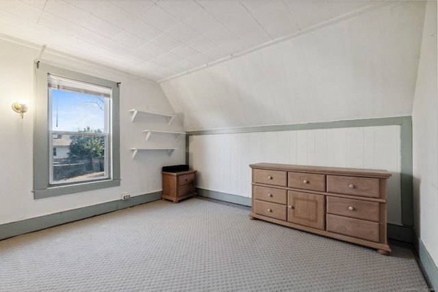 additional living space with lofted ceiling and light colored carpet