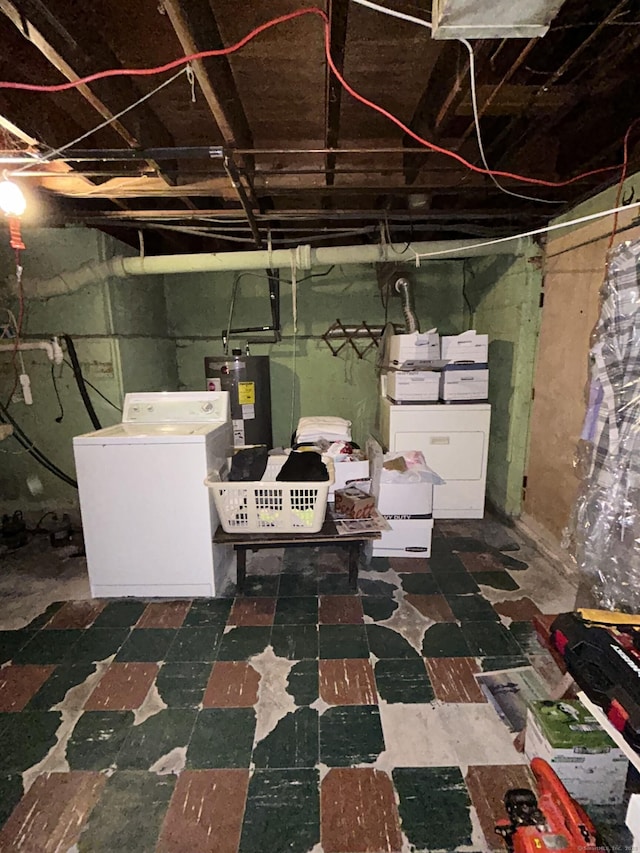 unfinished below grade area with washer / dryer and water heater