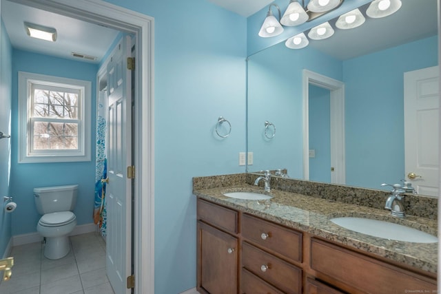 bathroom featuring double vanity, tile patterned flooring, visible vents, and a sink