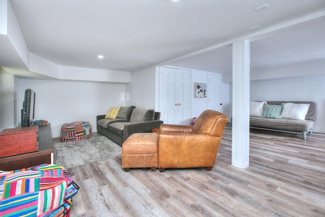 living room featuring light wood-type flooring