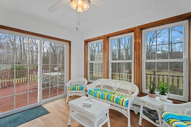 sunroom / solarium with ceiling fan