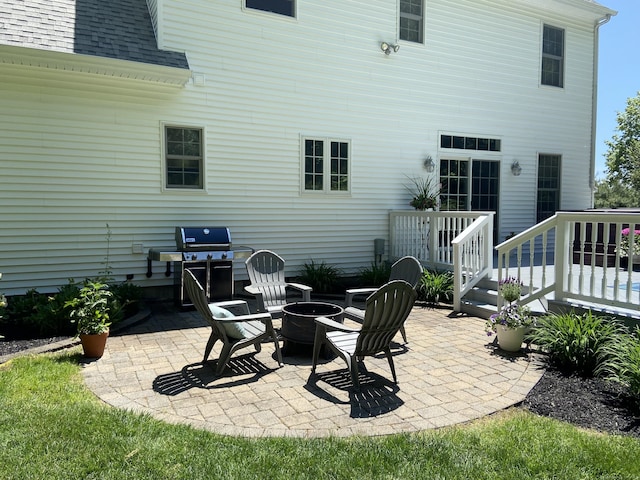 view of patio / terrace featuring an outdoor fire pit and area for grilling