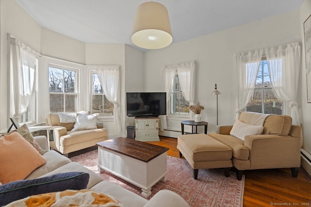 living area featuring plenty of natural light and wood finished floors