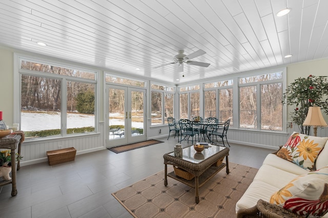 sunroom / solarium with wooden ceiling