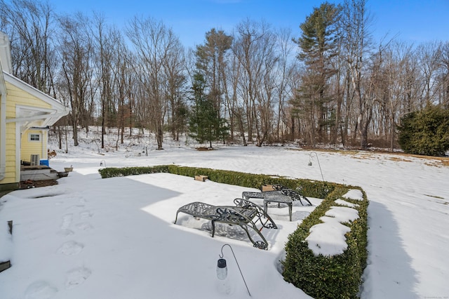 view of yard layered in snow