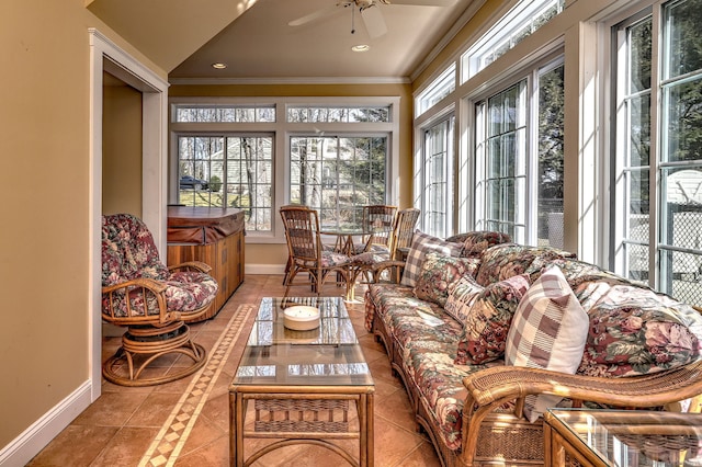 sunroom with a ceiling fan