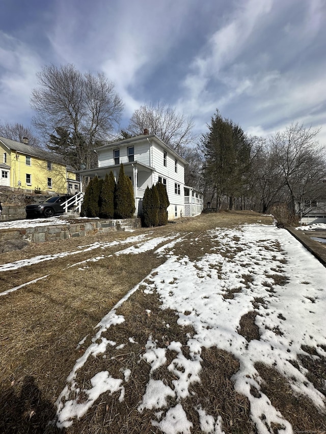 view of snow covered exterior