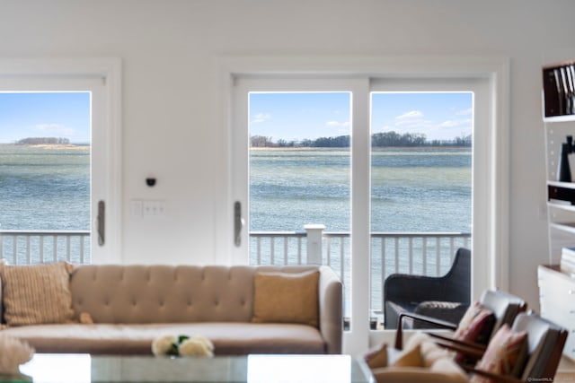 living room with a water view