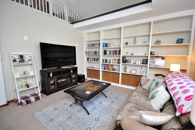 living area featuring light colored carpet