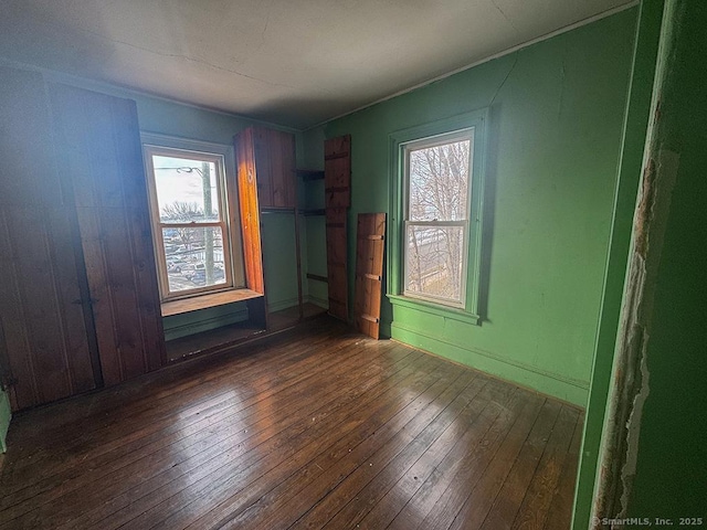 spare room with dark wood-style flooring and plenty of natural light