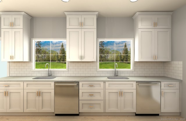 kitchen featuring light countertops, a sink, and stainless steel dishwasher