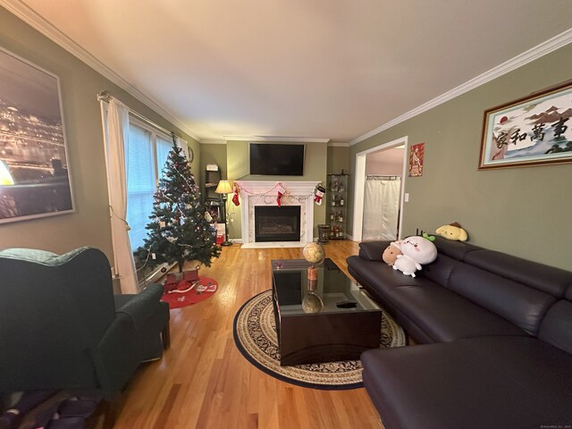 75 Heather Glen Ln, Groton, CT 06355 - living room with wood finished floors, a high end fireplace, and crown molding