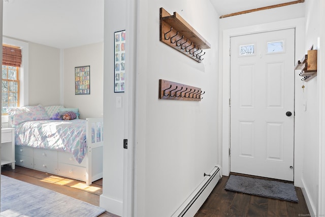 interior space with dark wood-style floors