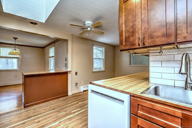 kitchen featuring a sink, a wealth of natural light, light wood finished floors, and dishwasher