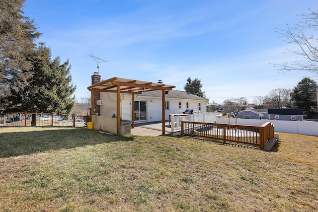 view of yard featuring a patio area, a fenced backyard, and a pergola