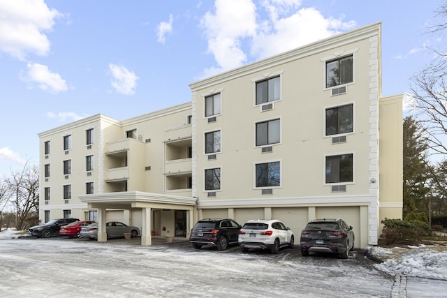 view of snow covered building