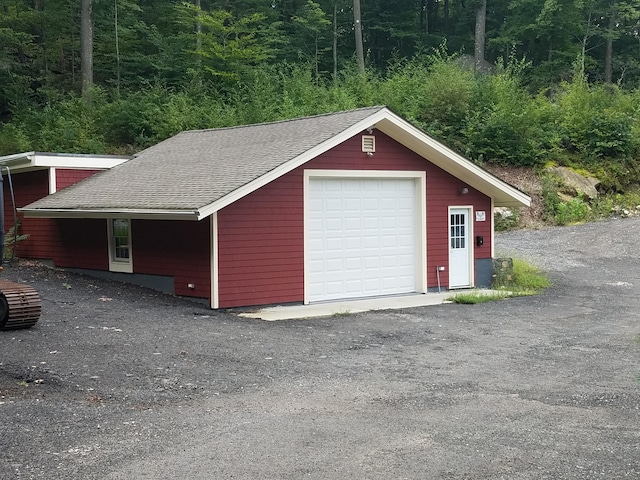 view of detached garage