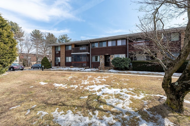 view of snow covered property