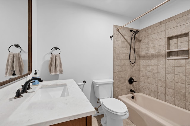 full bath with toilet, vanity, and shower / tub combination