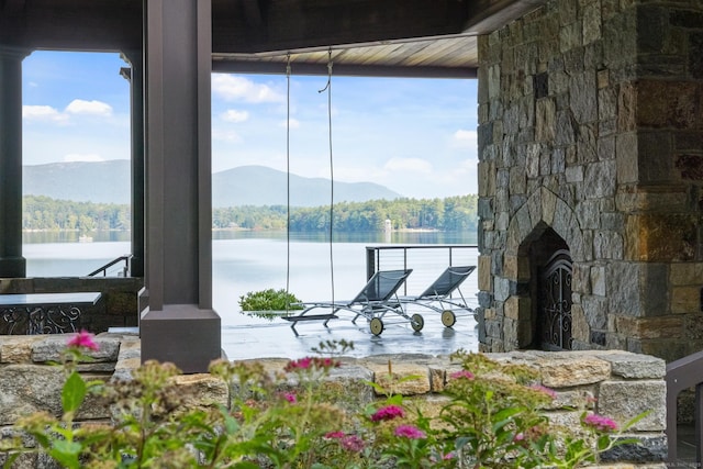 interior space with a mountain view