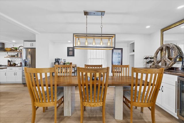 11 Pearl St, Groton, CT 06340 - dining space featuring wine cooler, recessed lighting, and light wood-style floors