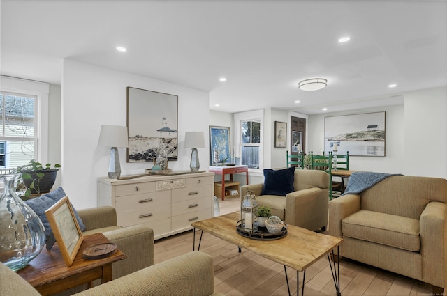 11 Pearl St, Groton, CT 06340 - living room featuring light wood-style flooring and recessed lighting