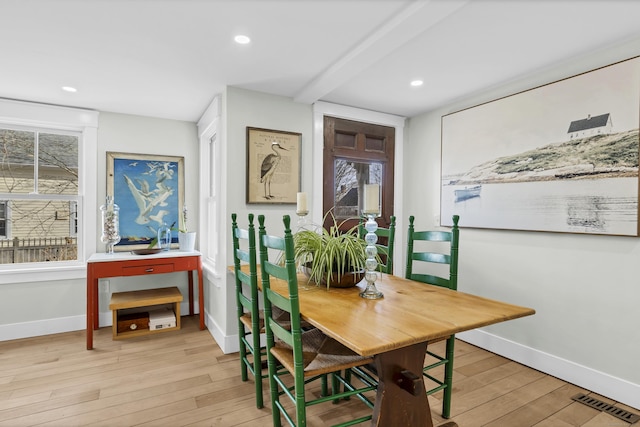 11 Pearl St, Groton, CT 06340 - dining space featuring visible vents, recessed lighting, baseboards, and light wood-style floors