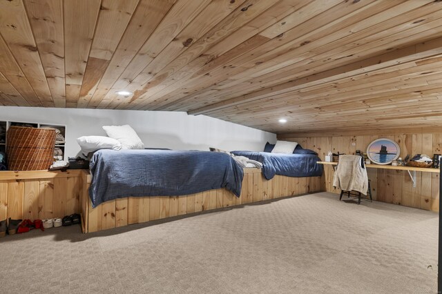 11 Pearl St, Groton, CT 06340 - carpeted bedroom with wooden walls, wooden ceiling, and vaulted ceiling