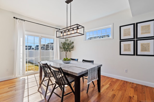 dining room featuring baseboards and light wood finished floors