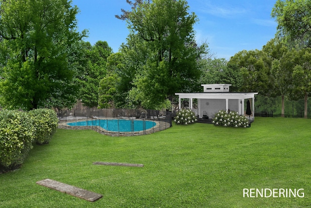 342 Greens Farms Rd, Westport, CT 06880 - view of yard featuring a fenced in pool, fence, and an outdoor structure