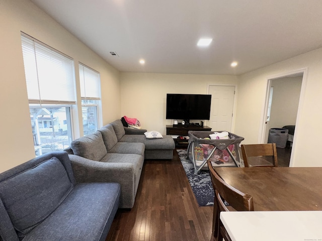 18 Soundview Ave, Norwalk, CT 06854 - living area with dark wood-style flooring, visible vents, and recessed lighting