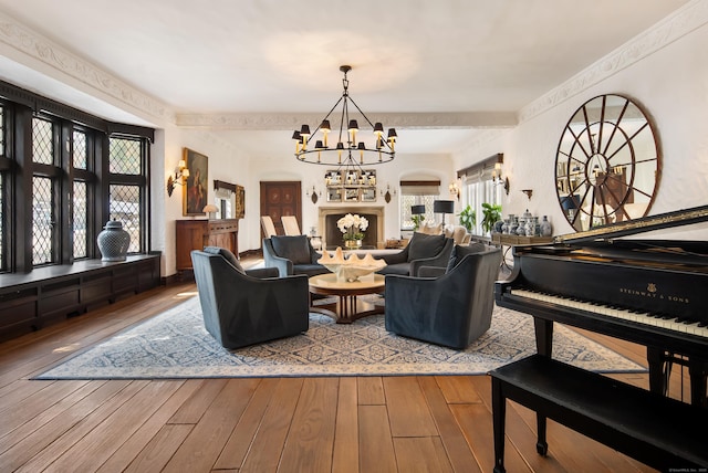 interior space featuring a chandelier and hardwood / wood-style floors