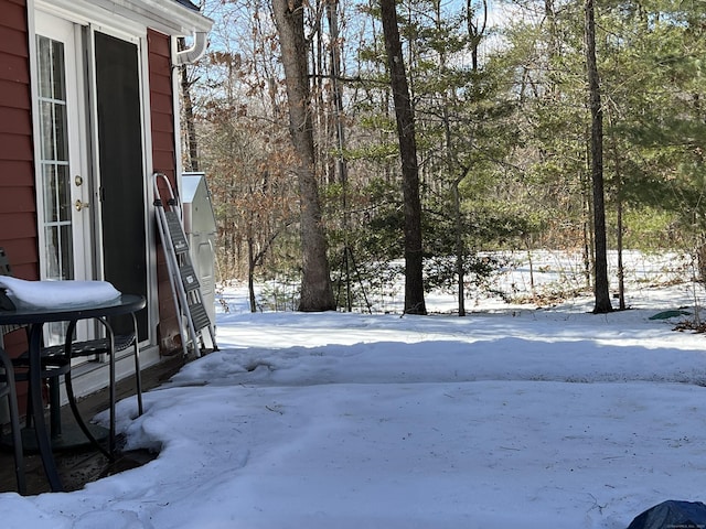 view of yard layered in snow