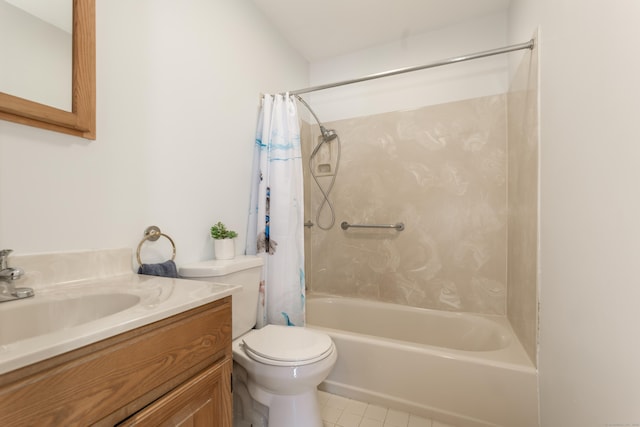 full bathroom with tile patterned flooring, vanity, toilet, and shower / tub combo