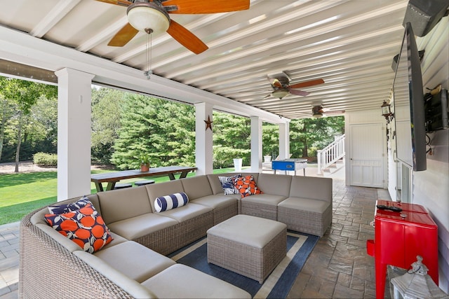 view of patio / terrace with an outdoor hangout area and ceiling fan