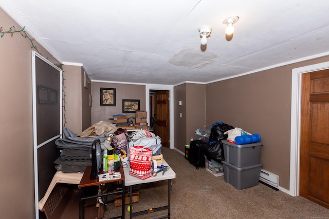 interior space featuring carpet and a baseboard radiator