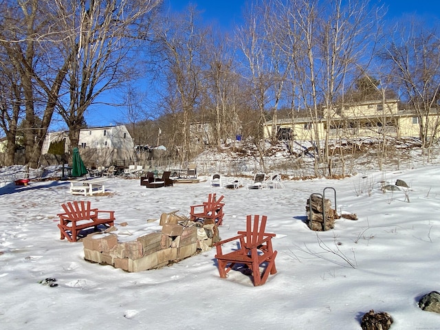 view of yard covered in snow