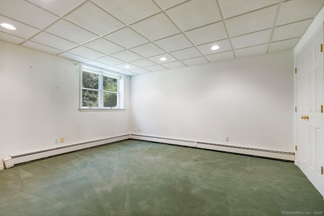 29 Maplewood Dr, Greenwich, CT 06807 - empty room featuring carpet, recessed lighting, a baseboard heating unit, and a drop ceiling