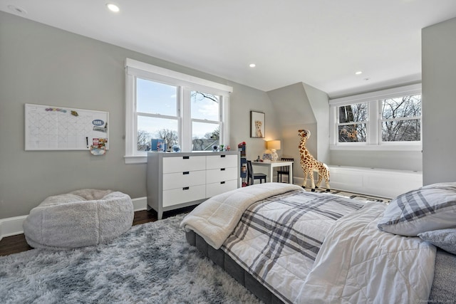 bedroom featuring recessed lighting, baseboards, and wood finished floors