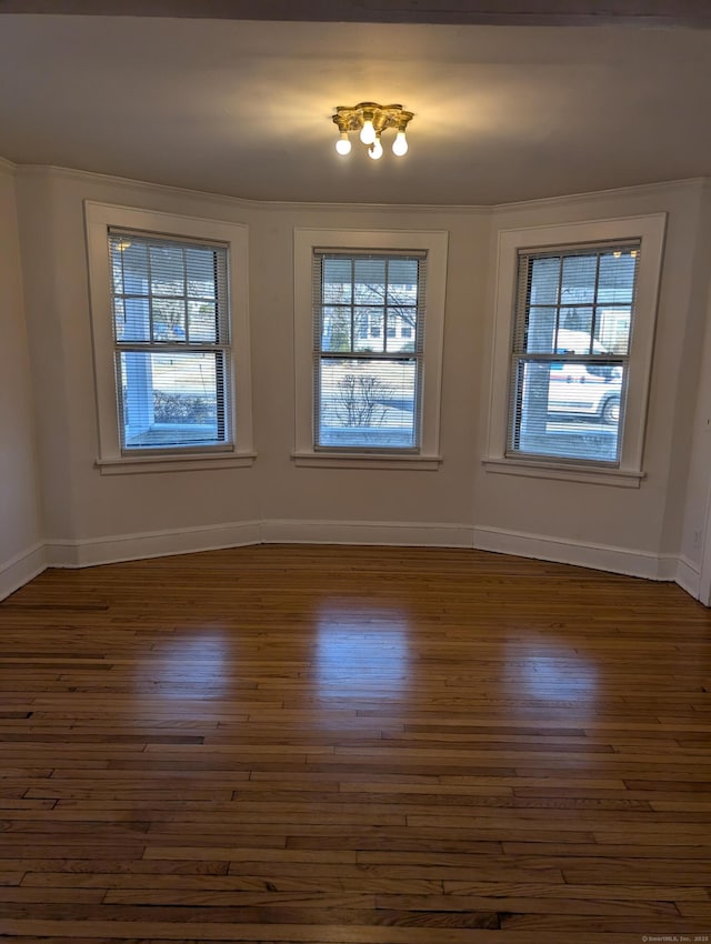 empty room featuring dark wood-style flooring, a healthy amount of sunlight, and baseboards