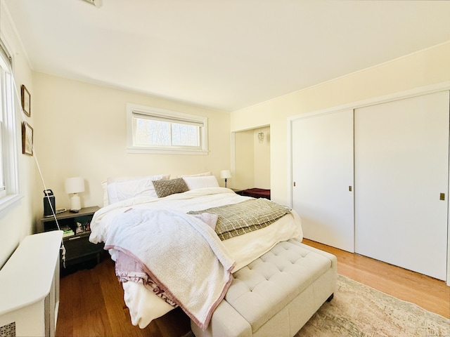 bedroom featuring a closet and wood finished floors