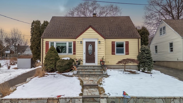 view of front of home featuring a shingled roof and a chimney