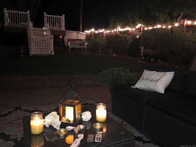 view of patio at night