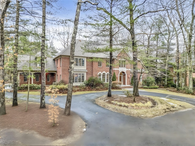 view of front of house with brick siding and aphalt driveway