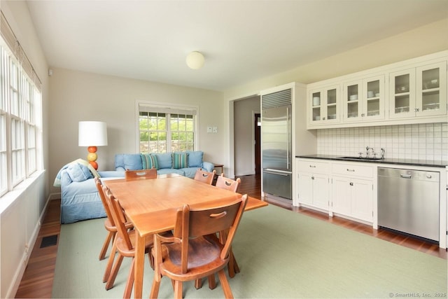 11 Valley Rd, Salisbury, CT 06039 - dining room featuring visible vents, dark wood-style flooring, and baseboards