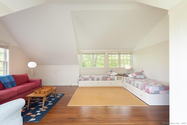 11 Valley Rd, Salisbury, CT 06039 - bedroom featuring a wainscoted wall, vaulted ceiling, and wood finished floors