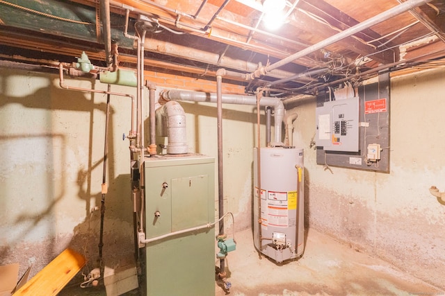 utility room featuring water heater and electric panel